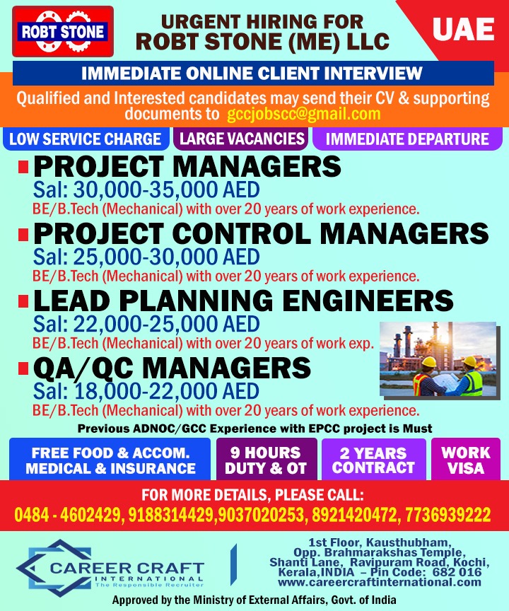 UAE Job Vacancy – Urgent Hiring at Robt Stone ME LLC