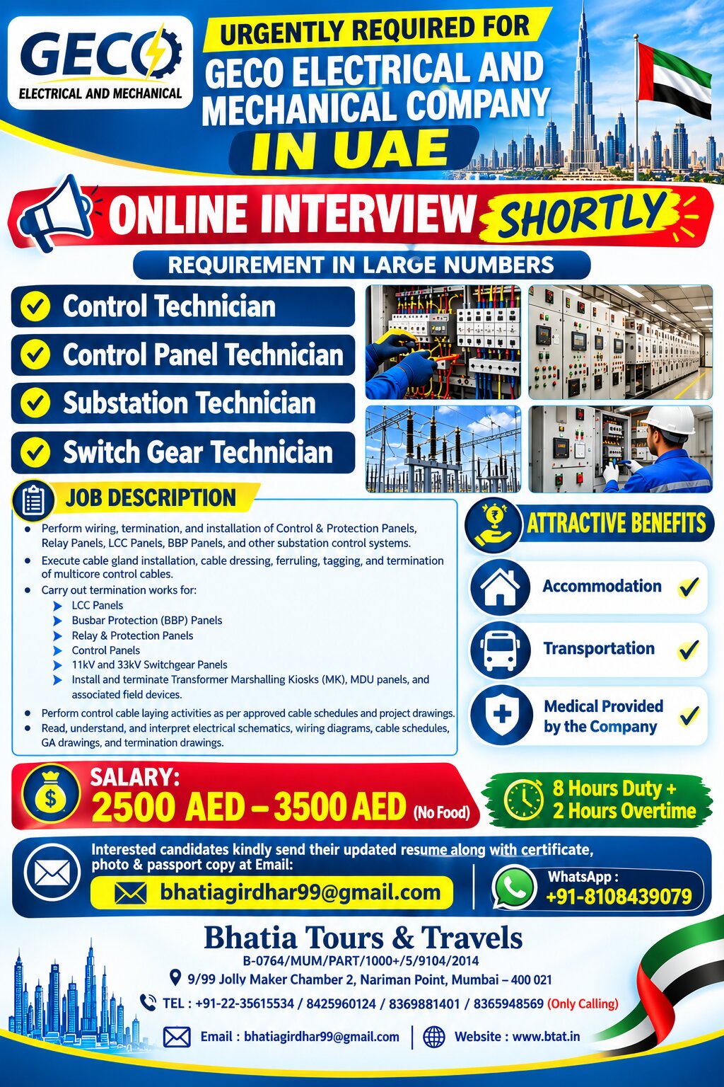 URGENTLY REQUIRED FOR GECO ELECTRICAL AND MECHANICAL COMPANY IN UAE