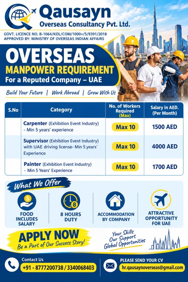 UAE Job Vacancy – Urgent Requirements at Qausayn Overseas