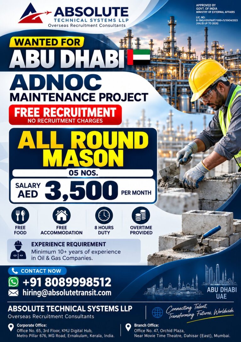 UAE Job Vacancy - Mason Jobs at Absolute Technical Systems 2 UAE Job Vacancy – Mason Jobs at Absolute Technical Systems