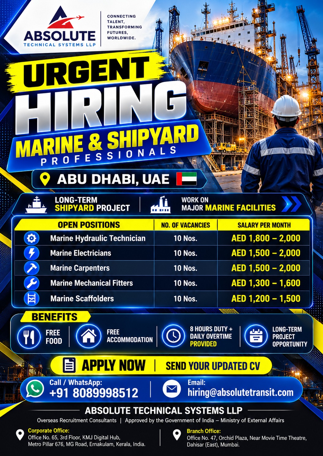 UAE Job Vacancy – Urgent Hiring for Marine & Shipyard