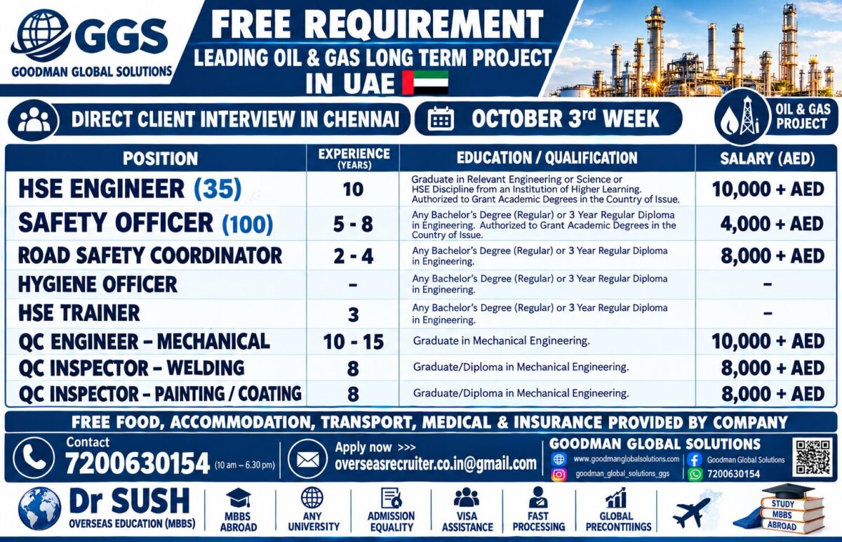 UAE Job Vacancy – Direct Client Interview in Chennai
