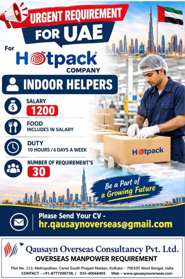 UAE Job Vacancy – Indoor Helpers Required at Hotpack