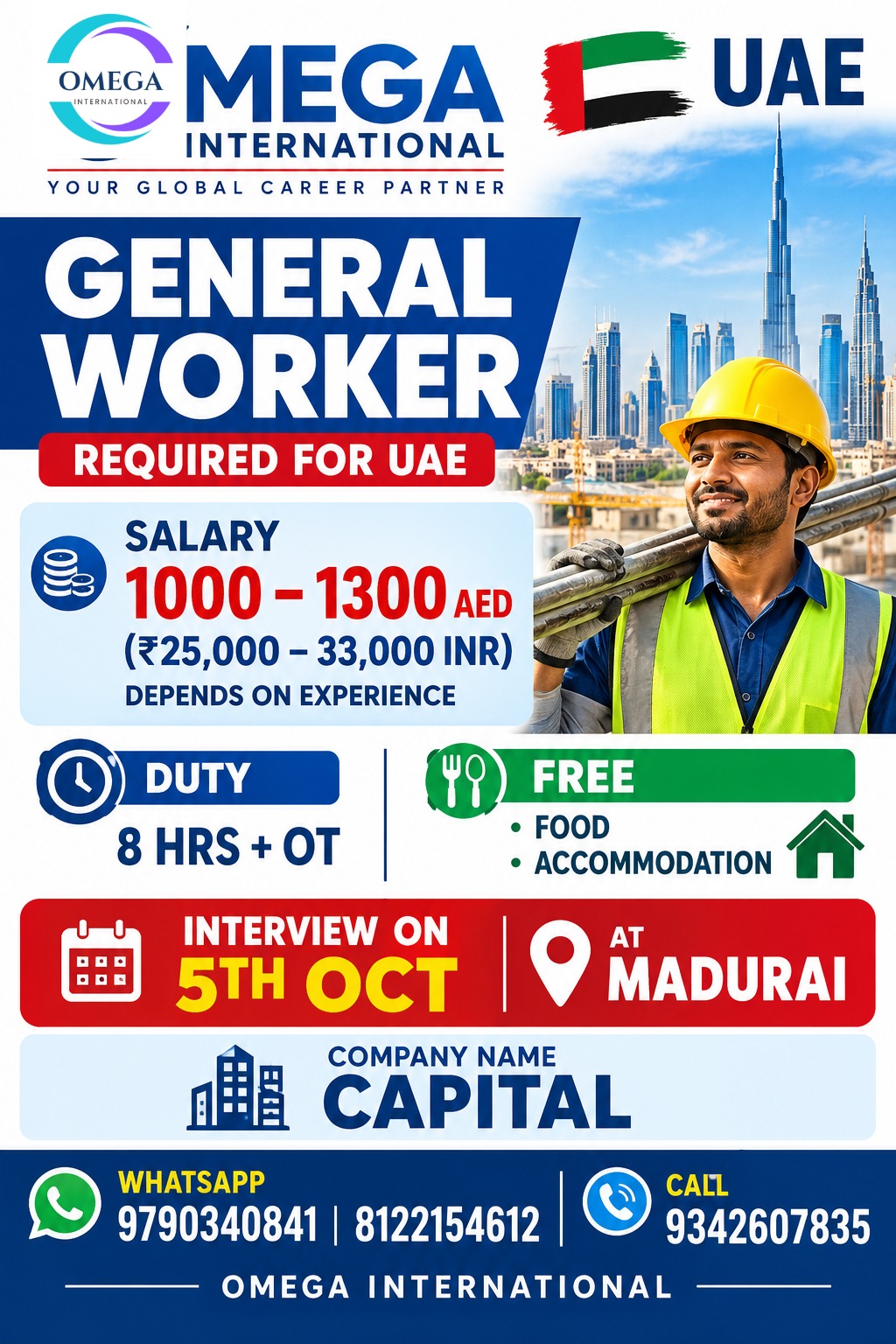 UAE Job Vacancy – General Worker Hiring at Omega International