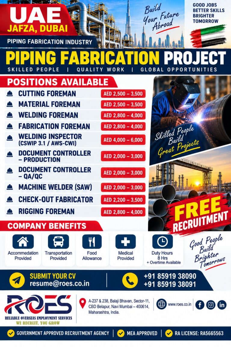 🇦🇪 UAE RECRUITMENT – JAFZA, DUBAI  🔧 PIPING FABRICATION PROJECT