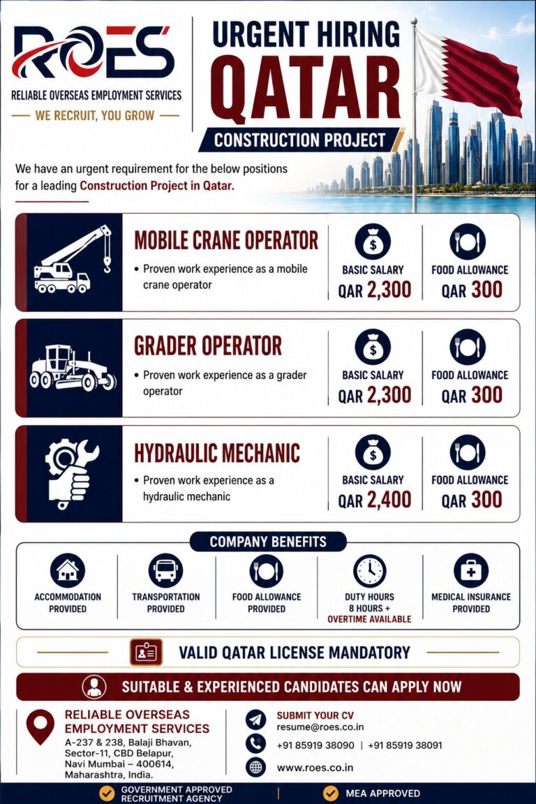 🇶🇦 URGENT HIRING – QATAR  🏗️ CONSTRUCTION PROJECT