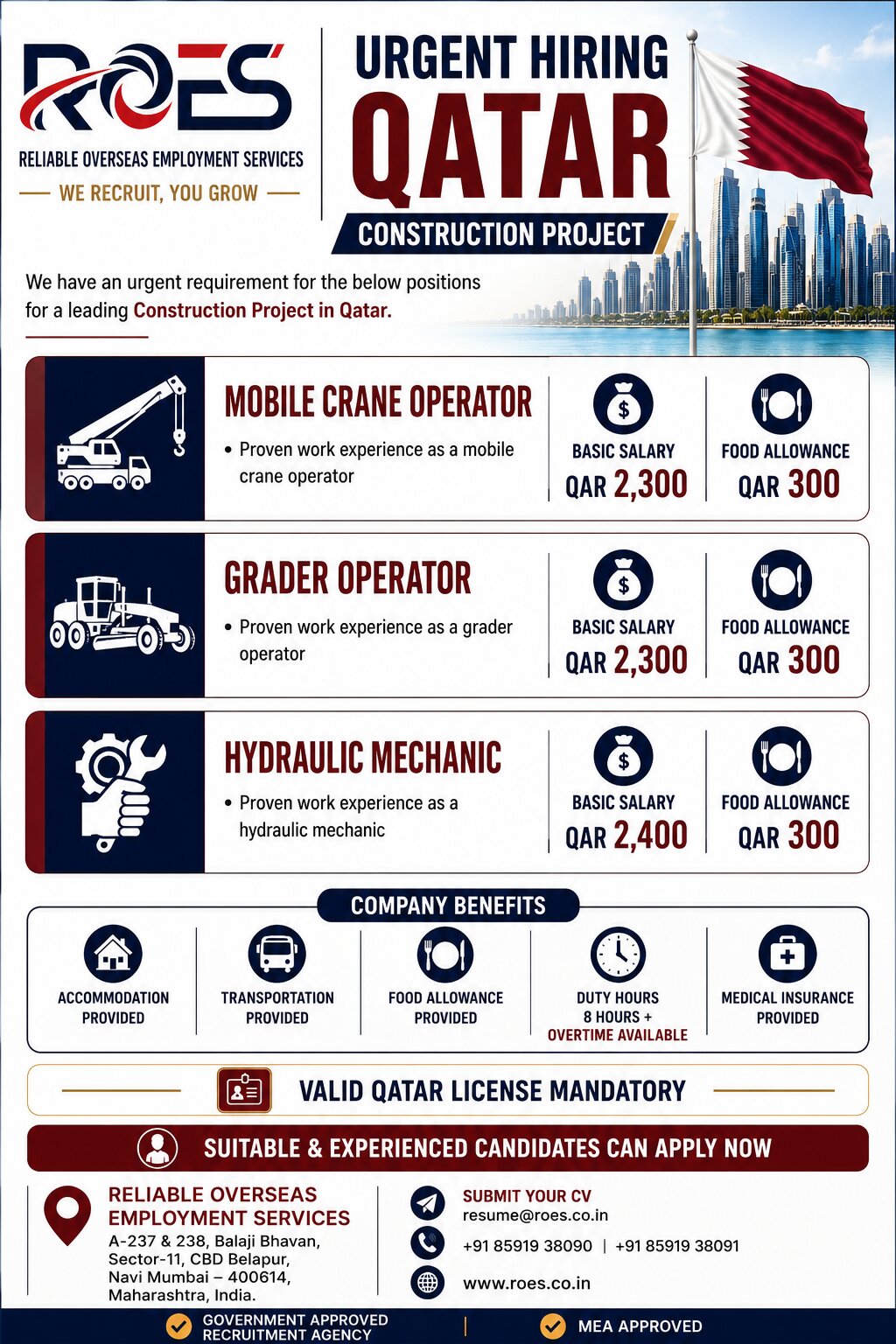 🇶🇦 URGENT HIRING – QATAR  🏗️ CONSTRUCTION PROJECT