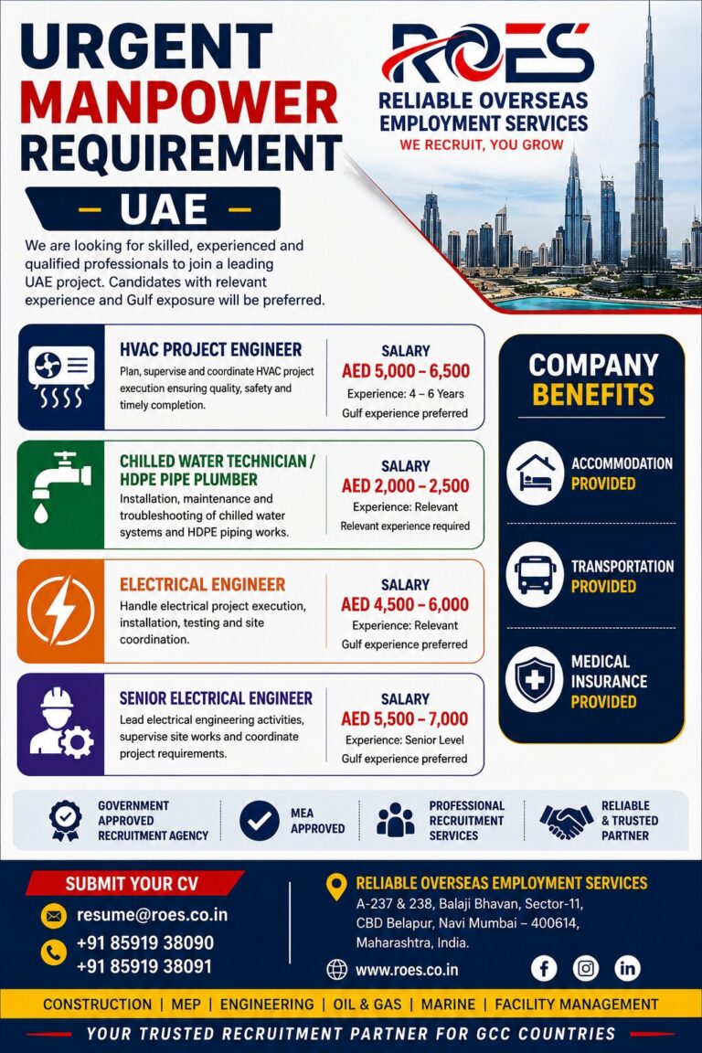 🇦🇪 URGENT MANPOWER REQUIREMENT – UAE