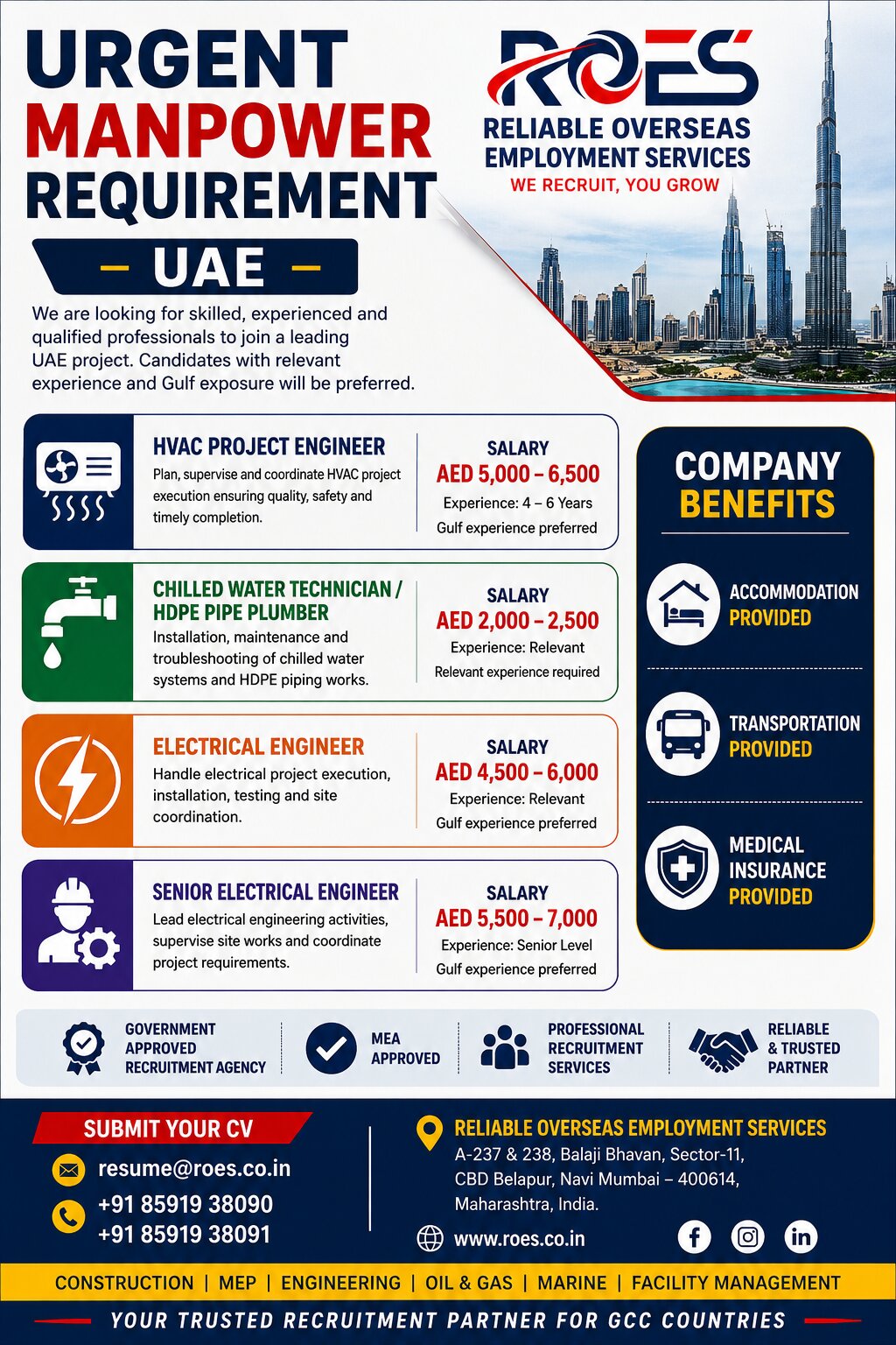🇦🇪 URGENT MANPOWER REQUIREMENT – UAE