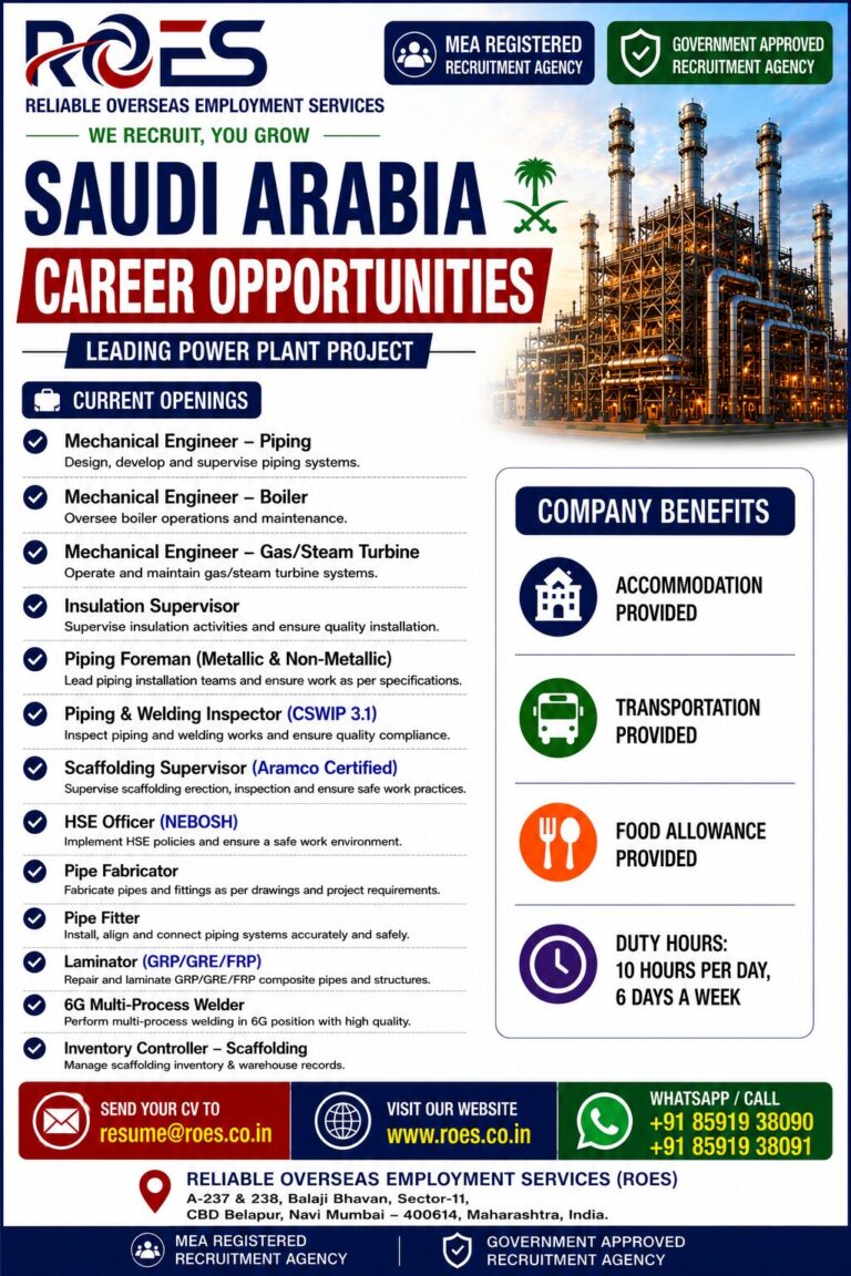🇸🇦 SAUDI ARABIA – CAREER OPPORTUNITIES 🇸🇦  Leading Power Plant Project