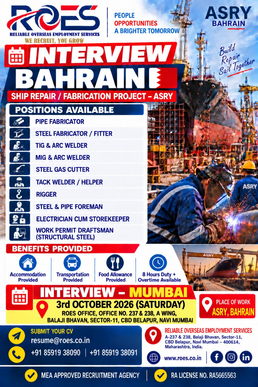 Recruitment for ASRY Ship Repair/Fabrication in Bahrain