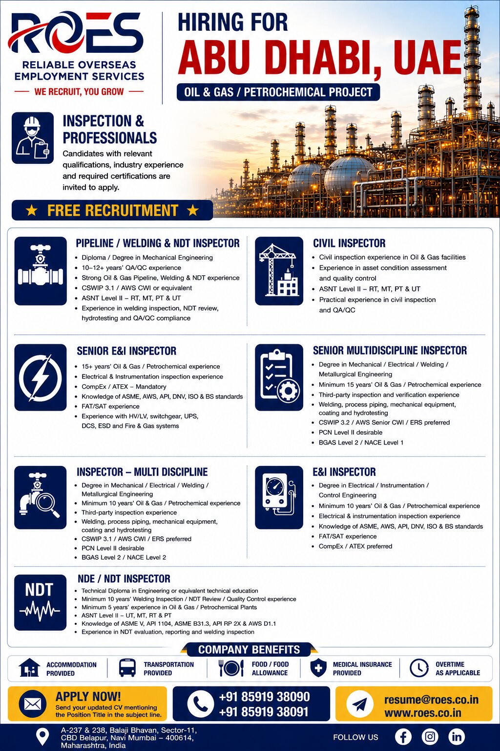 🇦🇪 HIRING FOR ABU DHABI, UAE  OIL & GAS / PETROCHEMICAL PROJECT