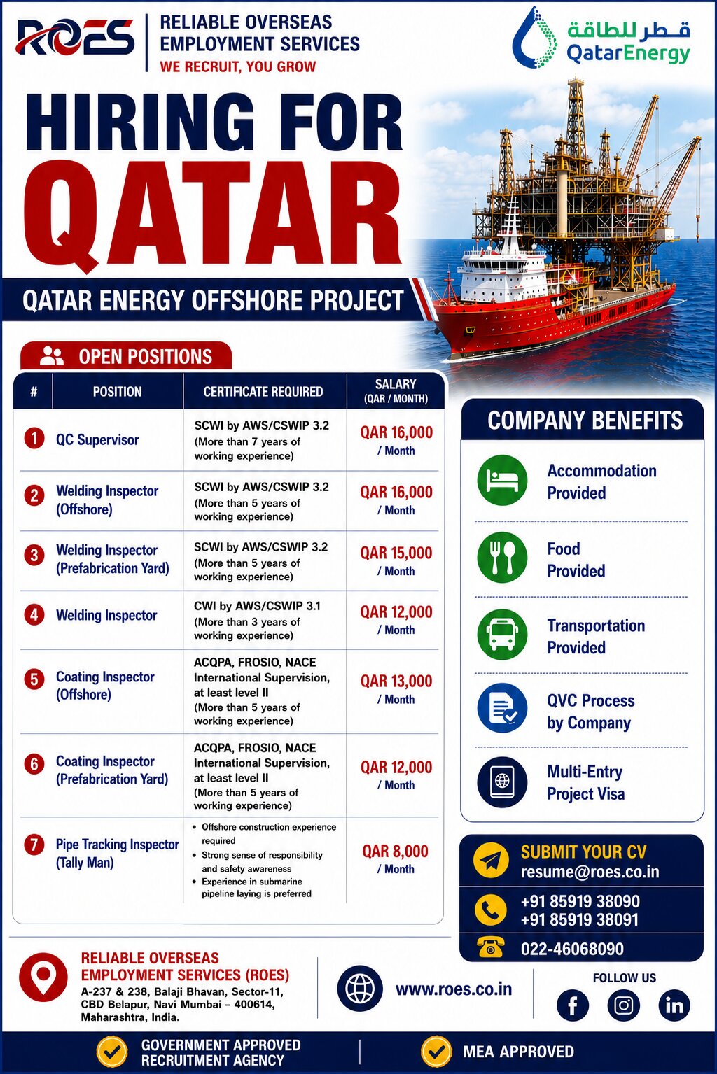HIRING FOR QATAR  QATAR ENERGY OFFSHORE PROJECT