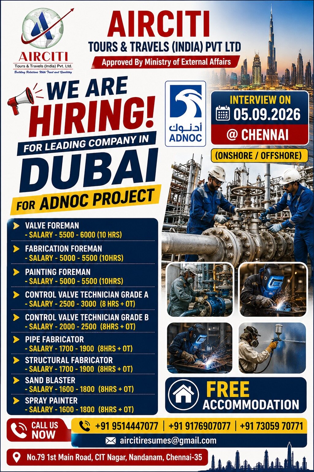 ADNOC PROJECT IN UAE DIRECT CLIENT IN CHENNAI ON 05th SEPTEMBER 2026 @CHENNAI