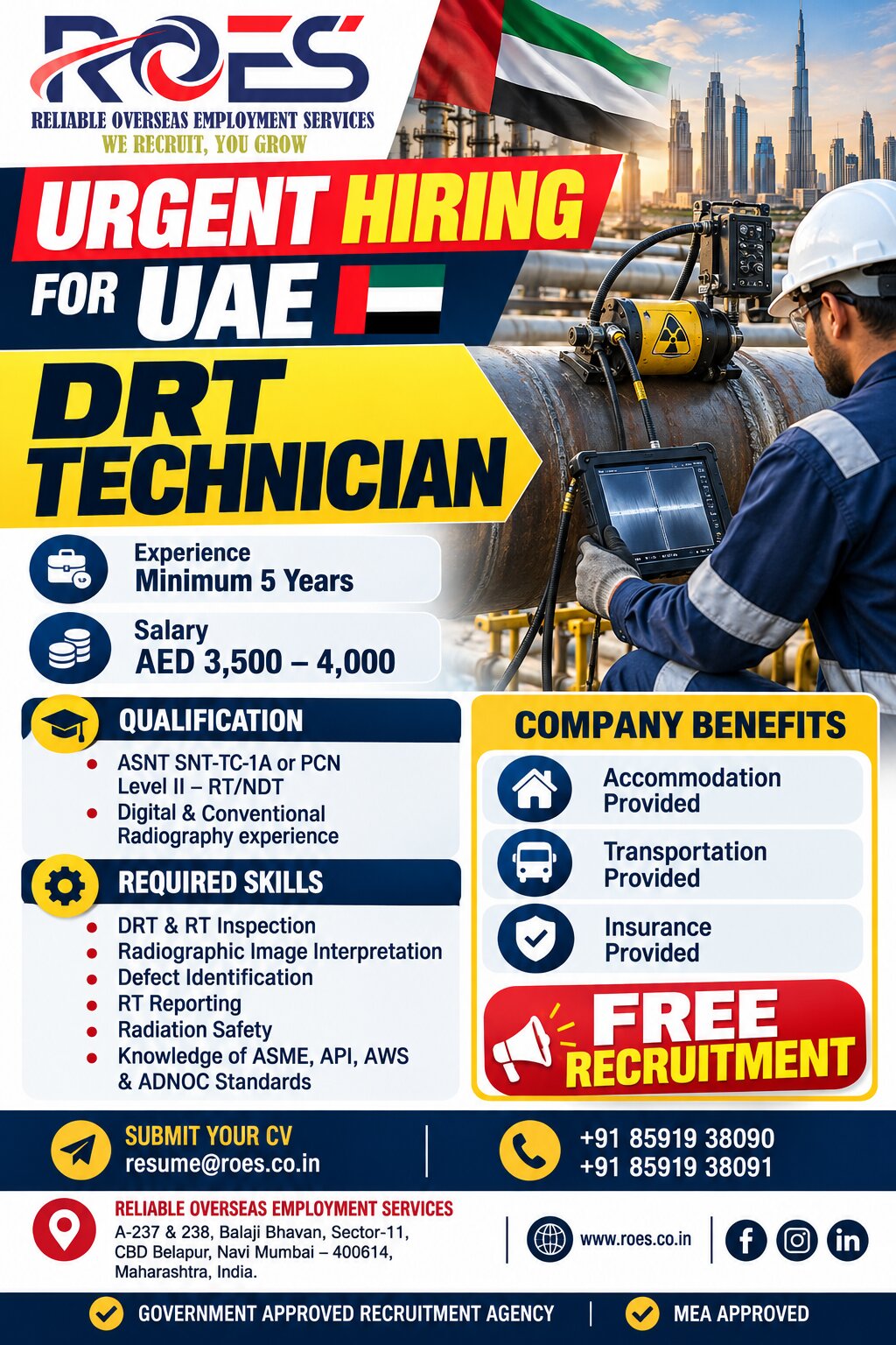 Urgently Required DRT Technician for UAE