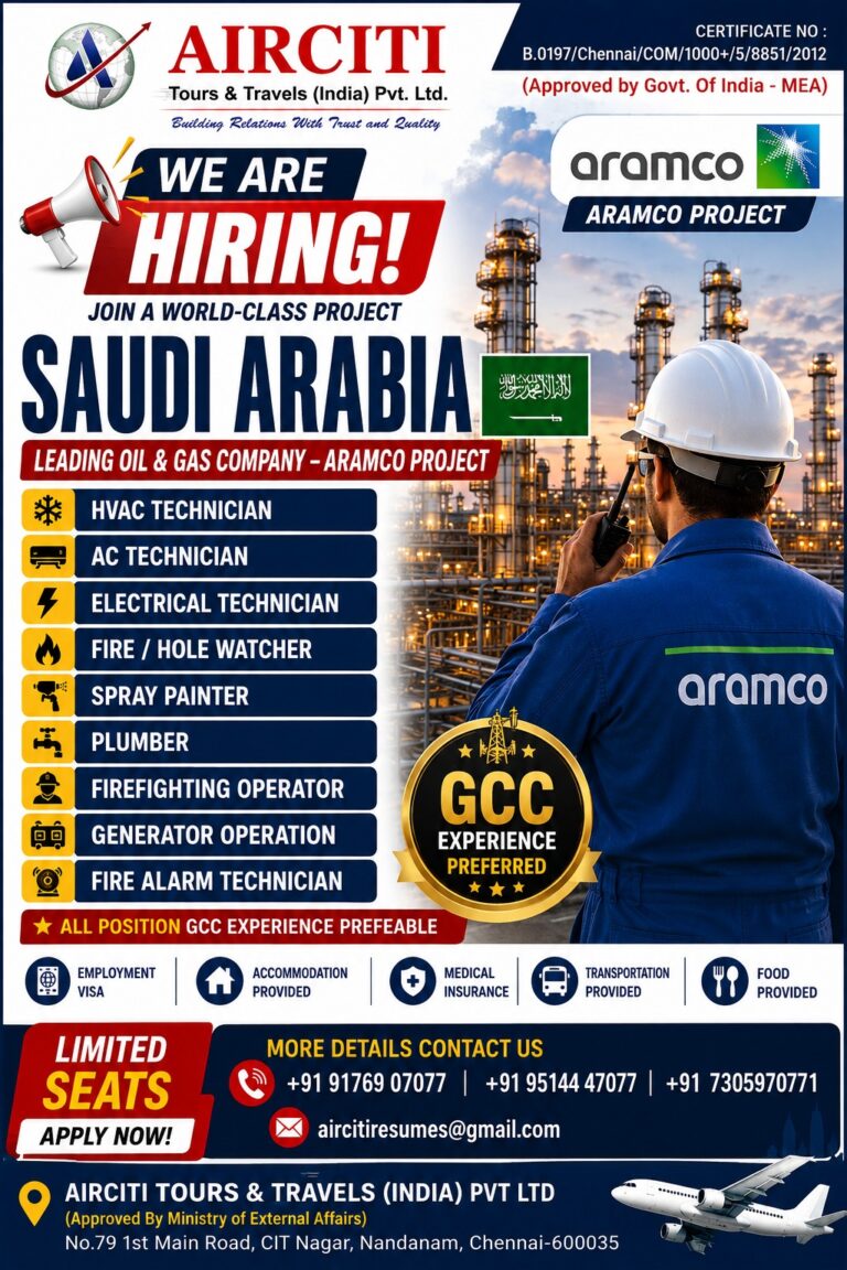 We are Hiring for Aramco Project in Saudi arabia 7 We are Hiring for Aramco Project in Saudi arabia