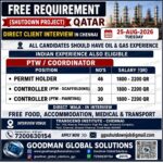 FREE REQUIREMENT  –  SHUTDOWN PROJECT – QATAR DIRECT CLIENT INTERVIEW IN CHENNAI @  25 / 08 / 2026 TUESDAY
