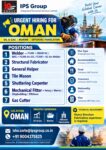 Welder FCAW + SMAW 6G MIG + FCAW Arc 6G MIG + Arc 6G FCAW + 6G Arc  TIG + ARC 6G  Structural Fabricator – Strong Drawing Knowledge General Helper Tile & Plaster Mason Shuttering Carpenter