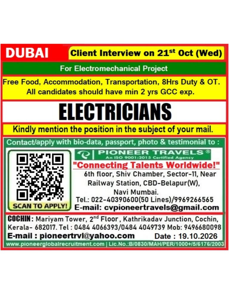 Dubai Electrician Jobs – Client Interview at Pioneer Travels
