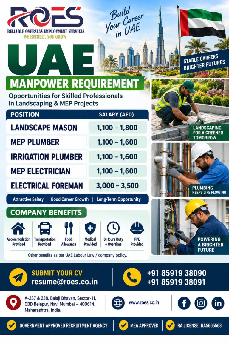 🇦🇪 UAE – MANPOWER REQUIREMENT  Landscaping & MEP Projects