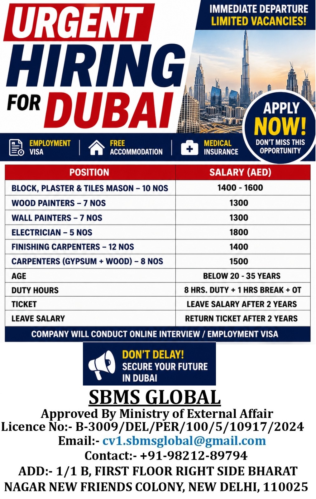 Gulf job, Jobs in Dubai” Urgent Requirement For DUbai Interior Company