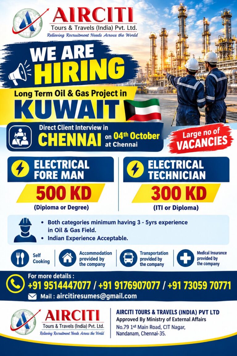 OIL & GAS LONG TERM PROJECT IN KUWAIT DIRECT CLIENT IN CHENNAI ON 04th OCTOBER 2026 @CHENNAI
