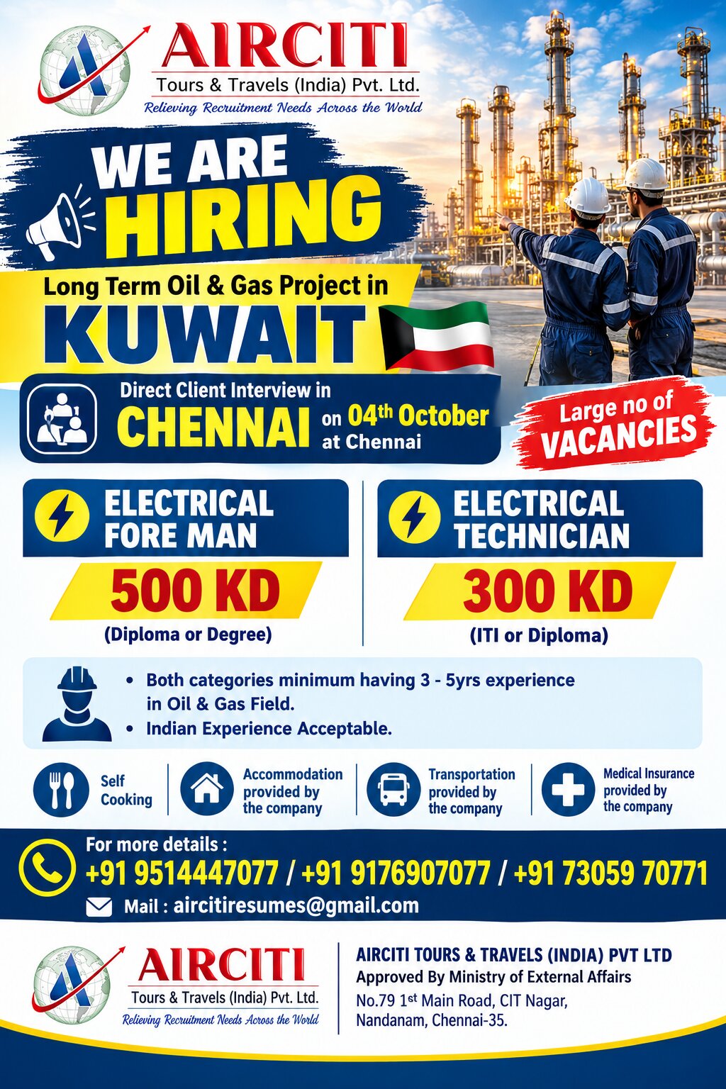 OIL & GAS LONG TERM PROJECT IN KUWAIT DIRECT CLIENT IN CHENNAI ON 04th OCTOBER 2026 @CHENNAI