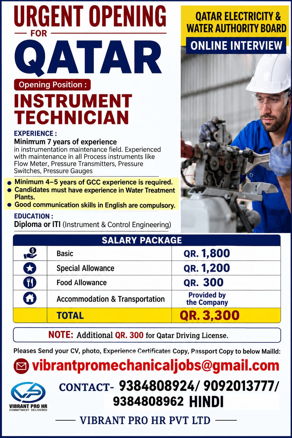 URGENT REQUIREMENT FOR QATAR