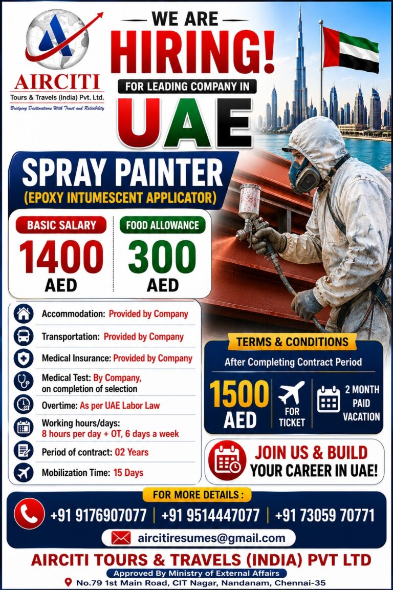 We are Hiring for Leading Construction company in UAE