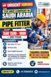 Urgent Hiring for TOP MEP COMPANY- SAUDI BIGA  Required Pipe Fitter-QTY 50