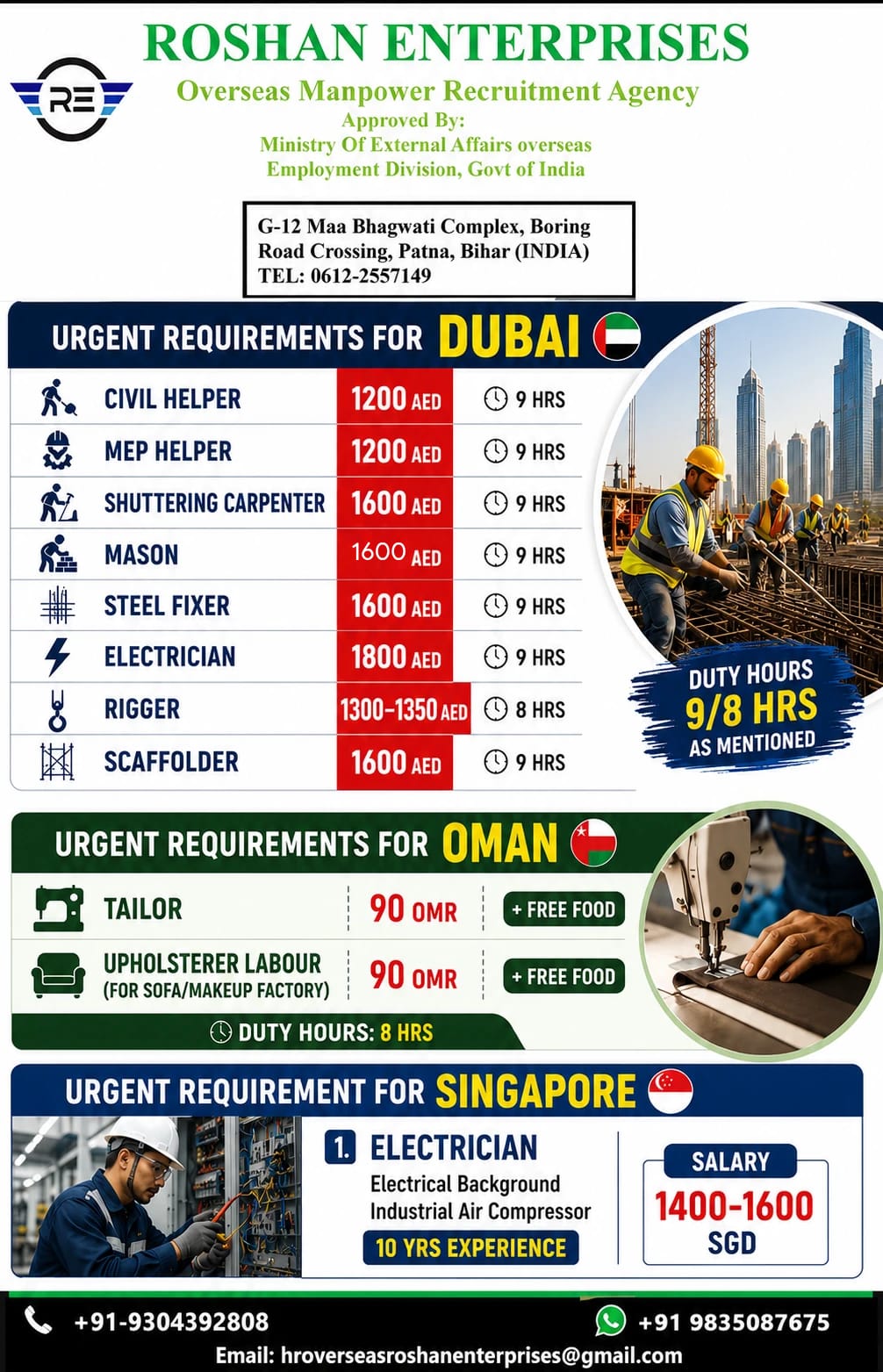 URGENT REQUIREMENT FOR DUBAI,OMAN,SINGAPORE