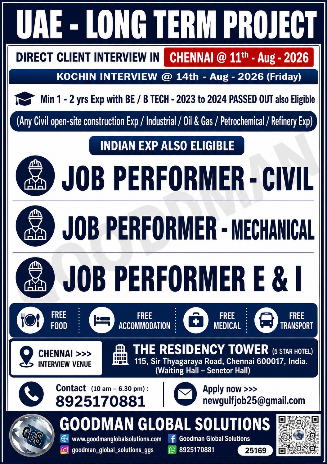 UAE – LONG TERM PROJECT (Direct Client Interview in CHENNAI @ 11/8/2026 & KOCHIN @ 14/8/2026) – JOB PERFORMER
