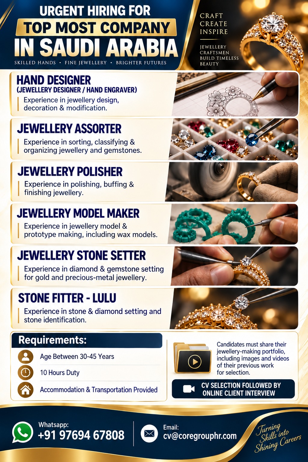 URGENT HIRING FOR SAUDI ARABIA Saudi Gold Refinery