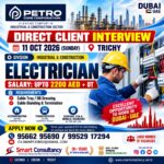 Electrician Opportunity – Dubai, UAE | Petro Core Corporation | Trichy Interview – 11 October 2026
