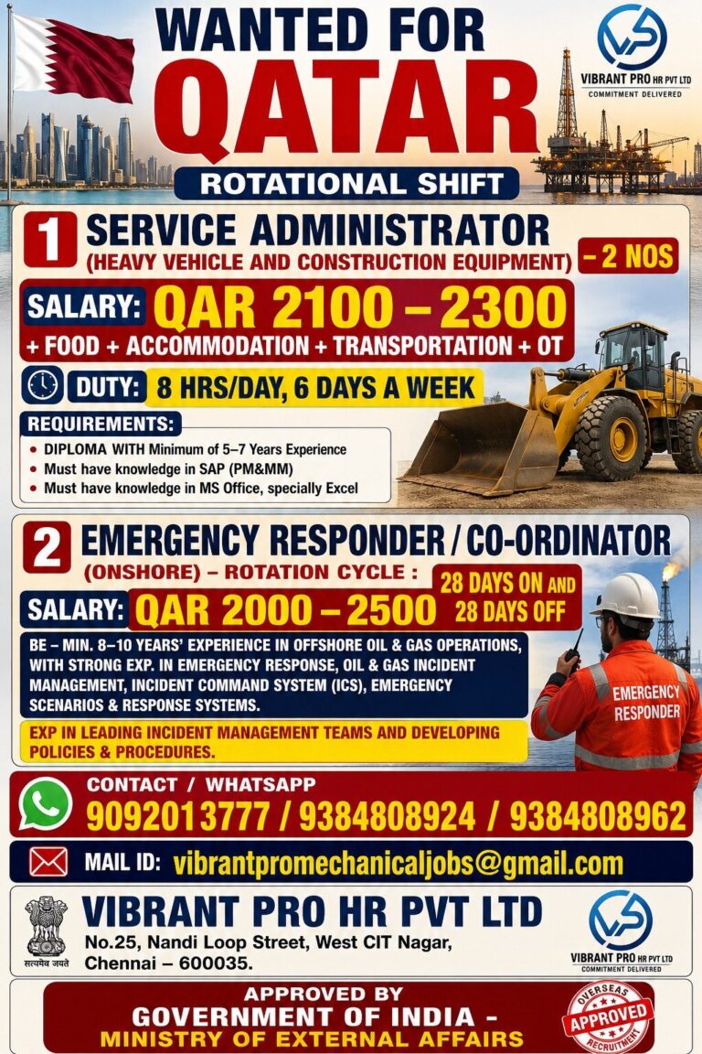 URGENT REQUIREMENT FOR QATAR 4 URGENT REQUIREMENT FOR QATAR