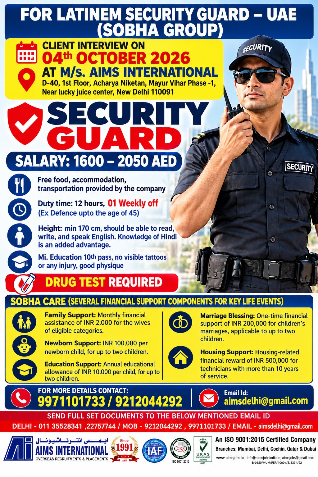 FOR LATINEM SECURITY GUARD – UAE (SOBHA GROUP)